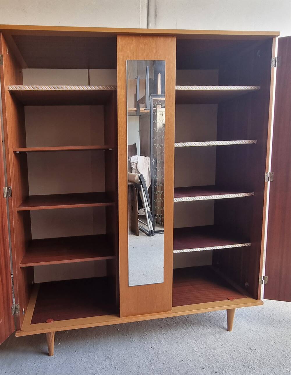 Wooden cabinet, wardrobe, shelves, vintage, 60s