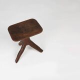 Rustic mid-century wooden stool with legs made of a tree branch, France, 1850