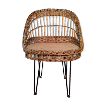 Fauteuil en osier, années 50