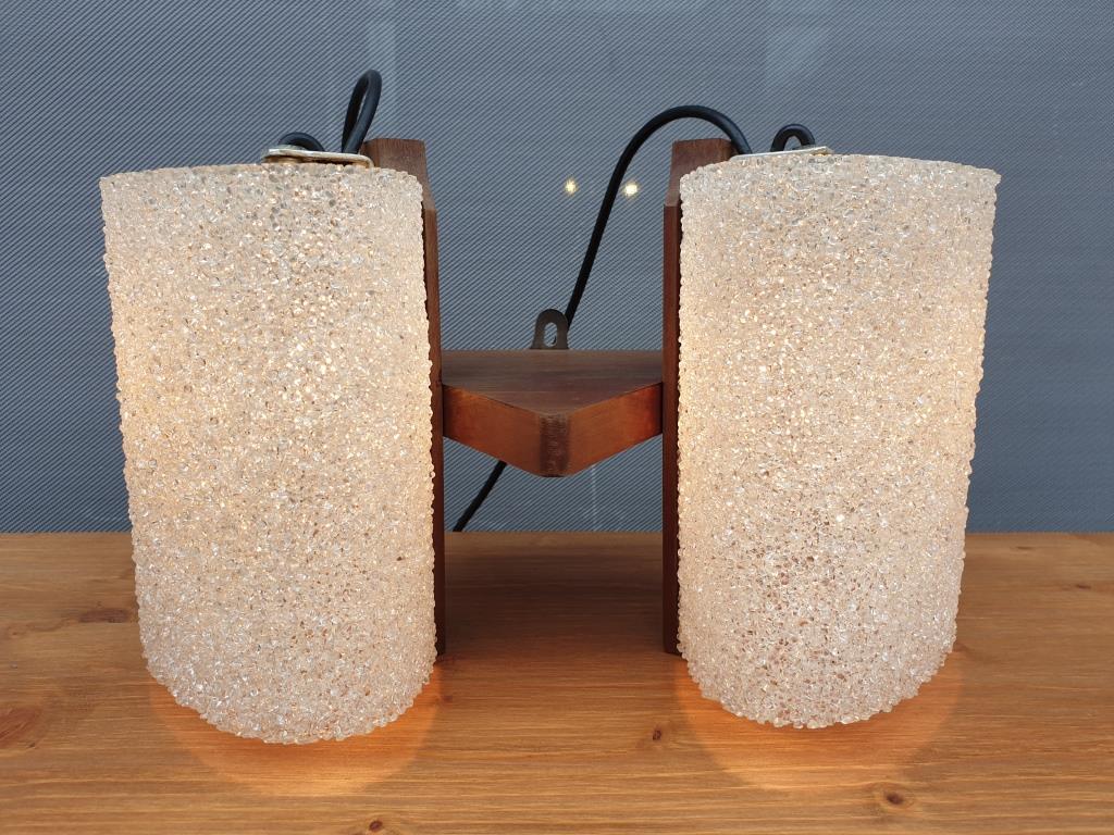 Scandinavian wall lamp Vintage teak two granite lampshades