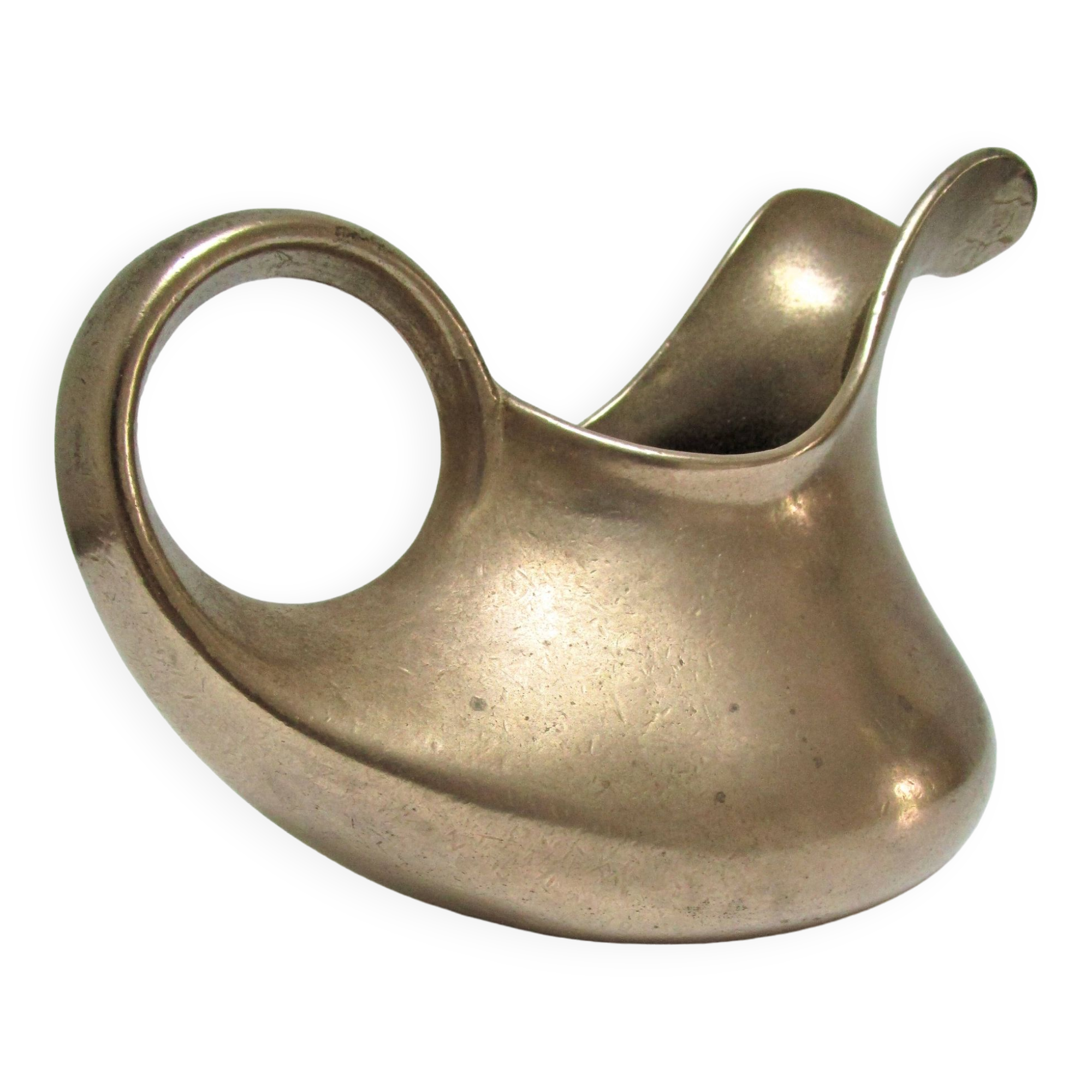Stylized sculptural solid brass vase with handle