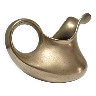 Stylized sculptural solid brass vase with handle