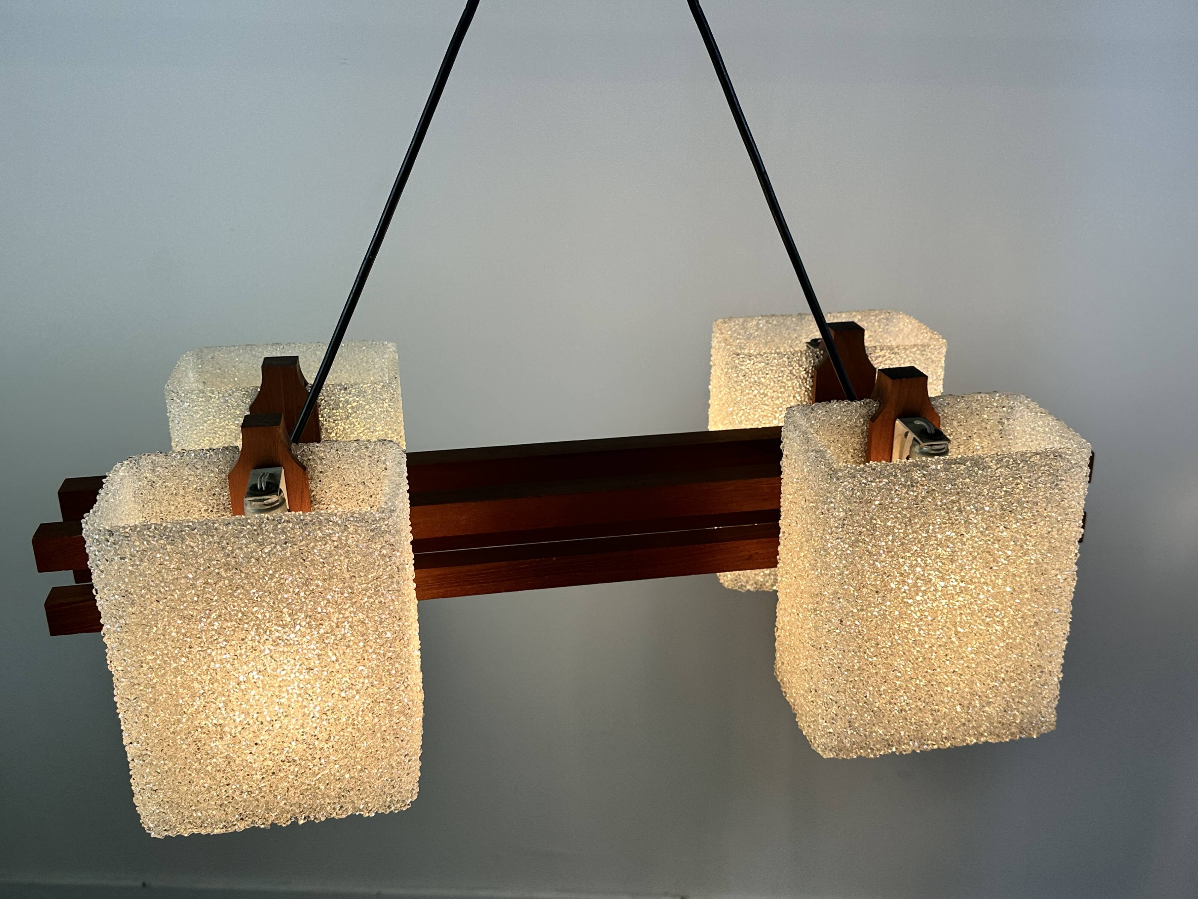 Vintage 1960s Scandinavian teak and perspex chandelier