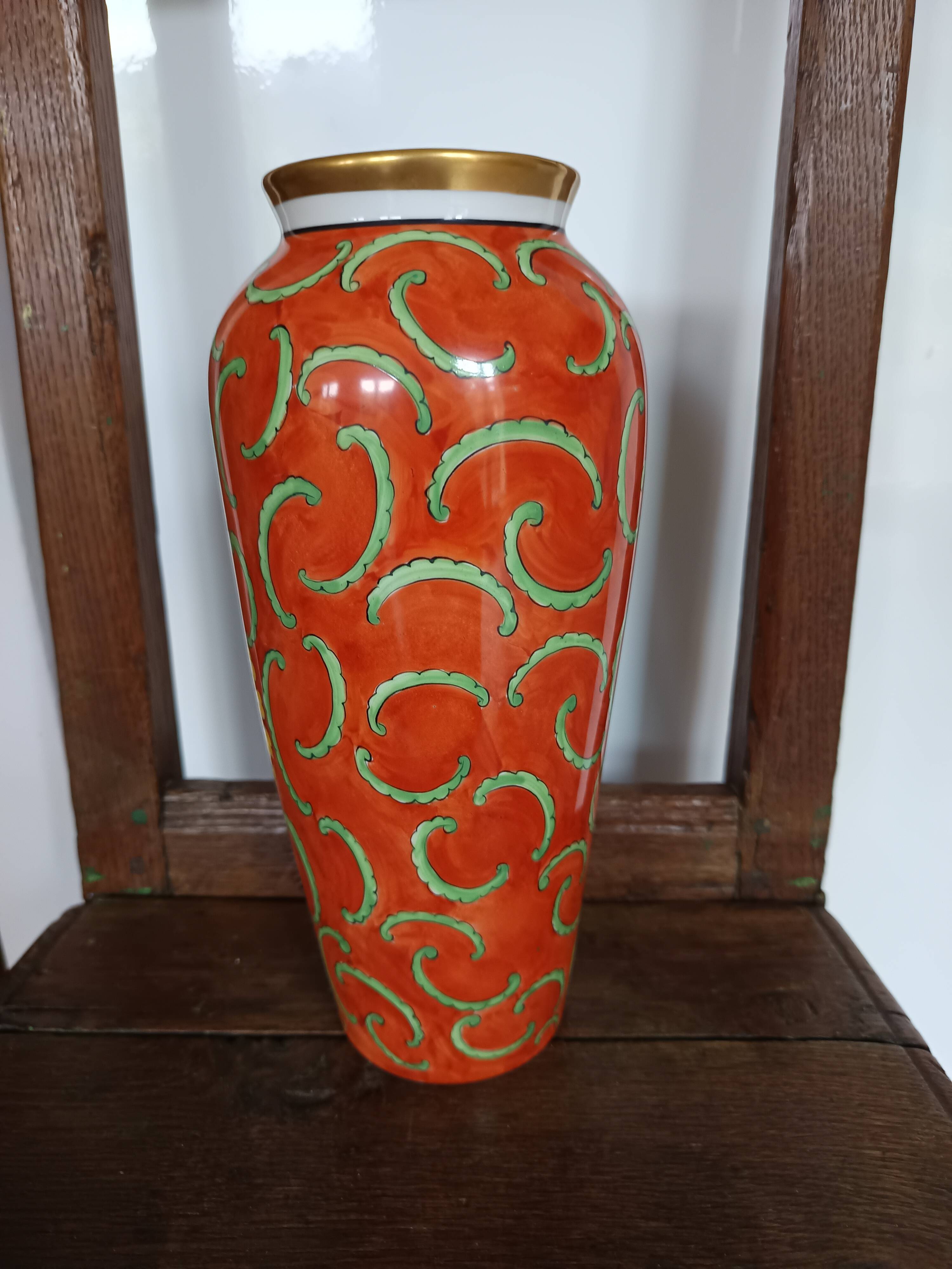 Jean Boyer porcelain vase with floral and vegetal decoration and bird of paradise