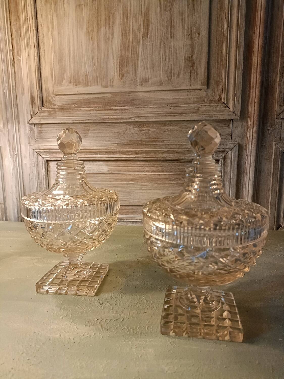 19th century cut crystal drageoirs