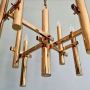 Geometric brass chandelier, Hollywood Regency, design by G. Sciolari, 1970.