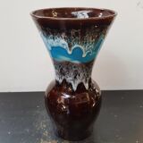 Old vase vallauris fady large model ceramic brown blue drips vintage