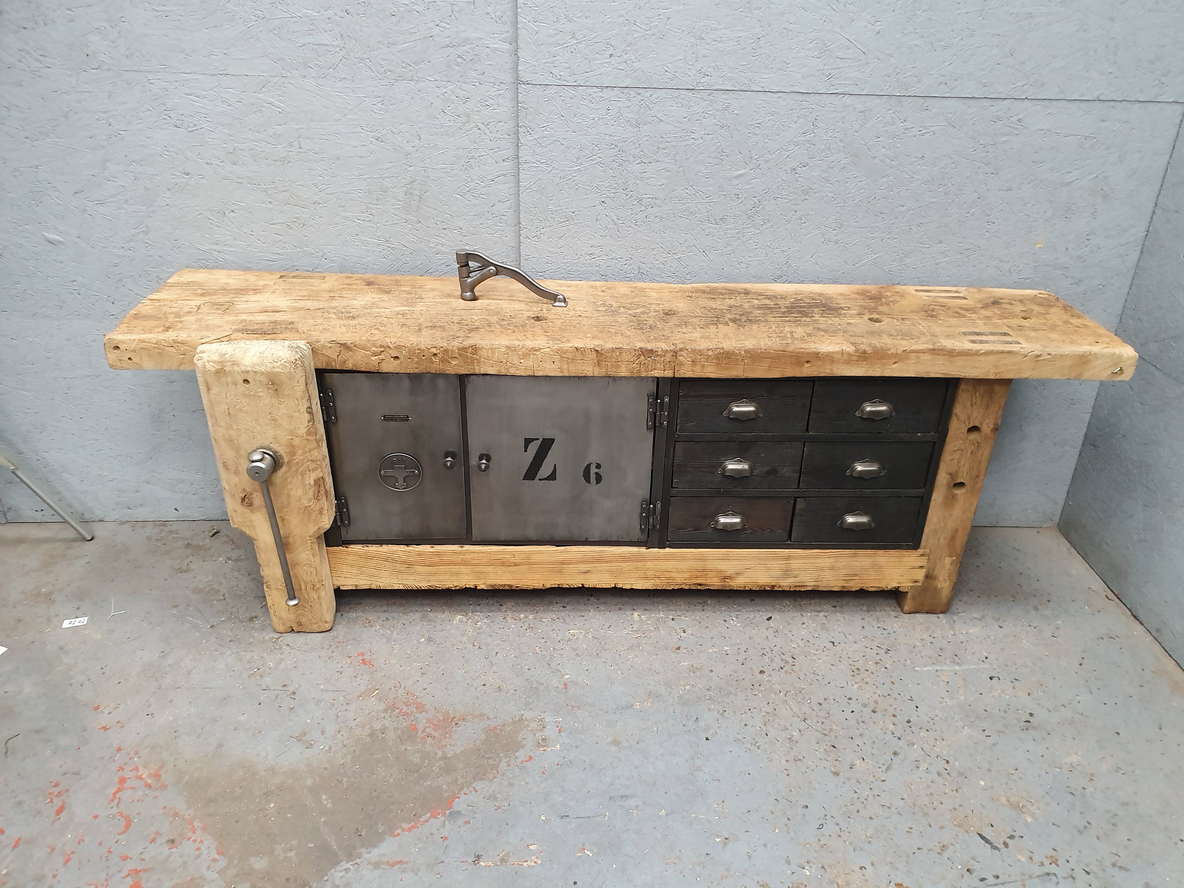 Industrial established furniture two metal doors and 6 wooden drawers