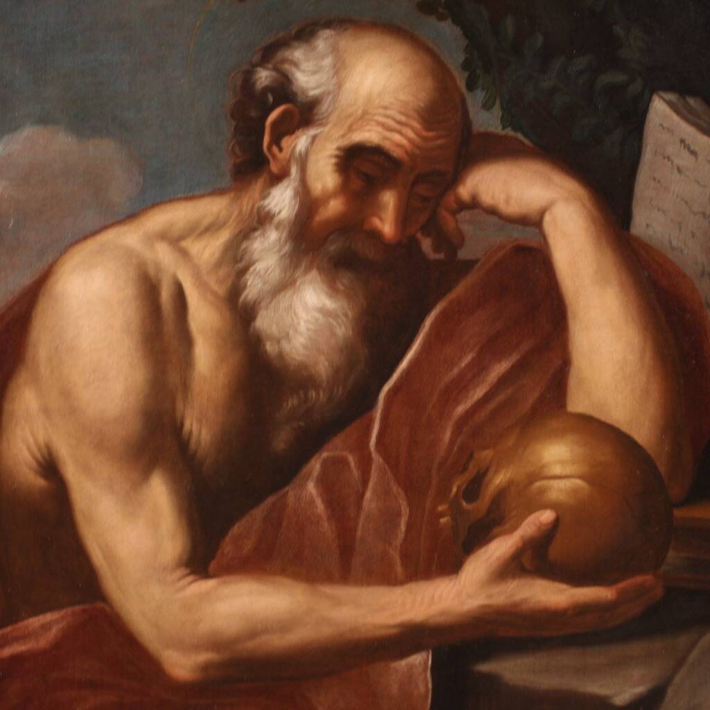 Great 17th century Italian painting, Saint Jerome in Meditation