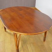 Table de Repas Vintage Ovale en Bambou et Rotin 1980