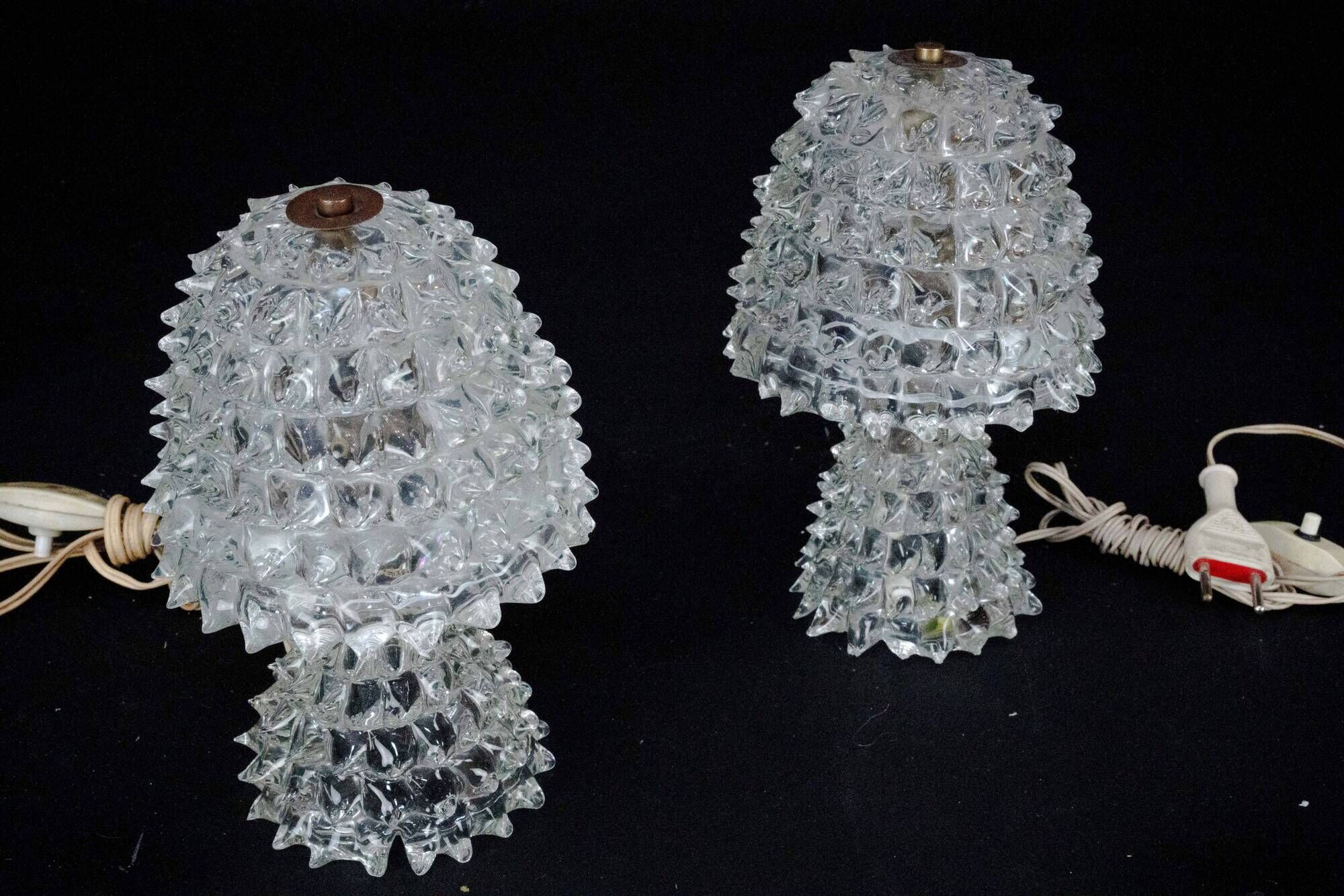 Pair of Italian Murano “Rostrato” Glass Table Lamps by Ercole Barovier, 194