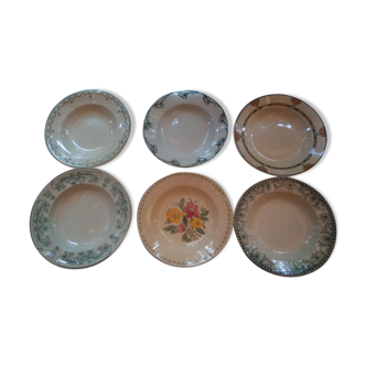 Assorted 6 old hollow plates dominant green