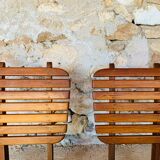 Pair of vintage folding chairs with slats, 1950-1960