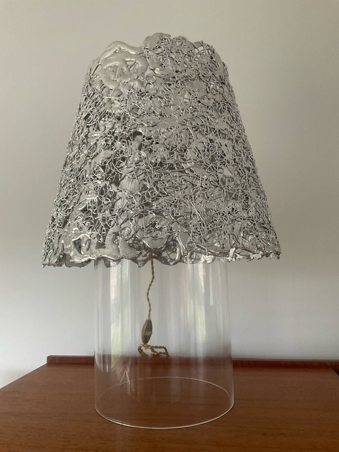 Vintage glass and aluminum lamp from the 70s