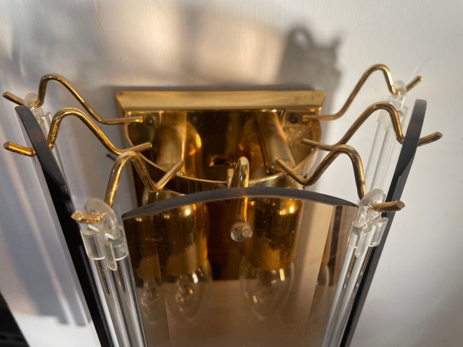 Pair of Italian smoked glass wall lights 1970