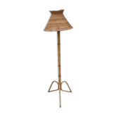 Lampadaire avec abat jour en rotin vintage