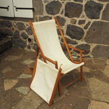Transat avec extension chaise longue, en bois et tissu