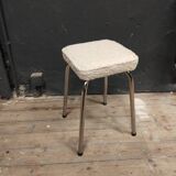 Tabouret en tissu bouclette et métal chromé, restauré