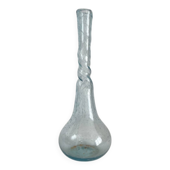 Vase soliflore en verre soufflé bullé torsadé Biot vintage
