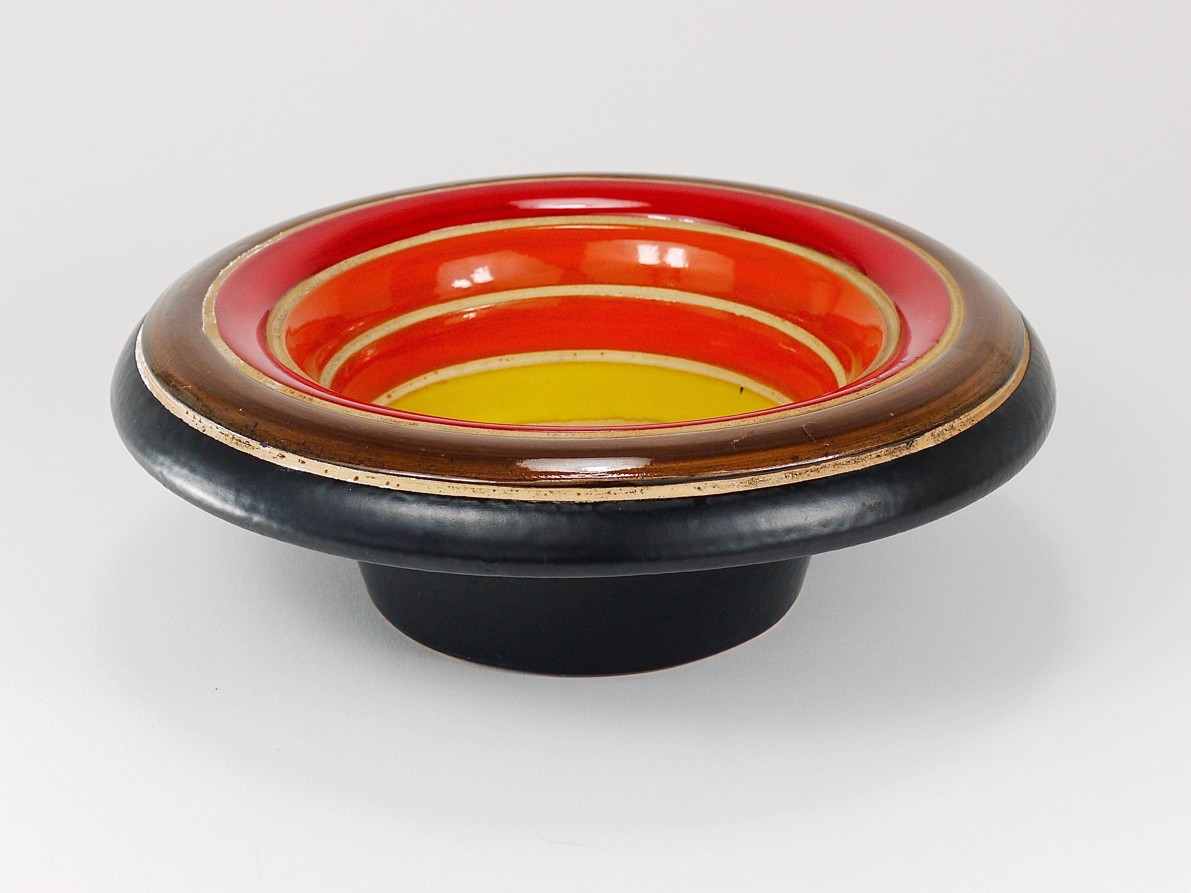 Coupe centre en céramique rayée Aldo Londi Bitossi des années 1960, Italie, style milieu du siècle