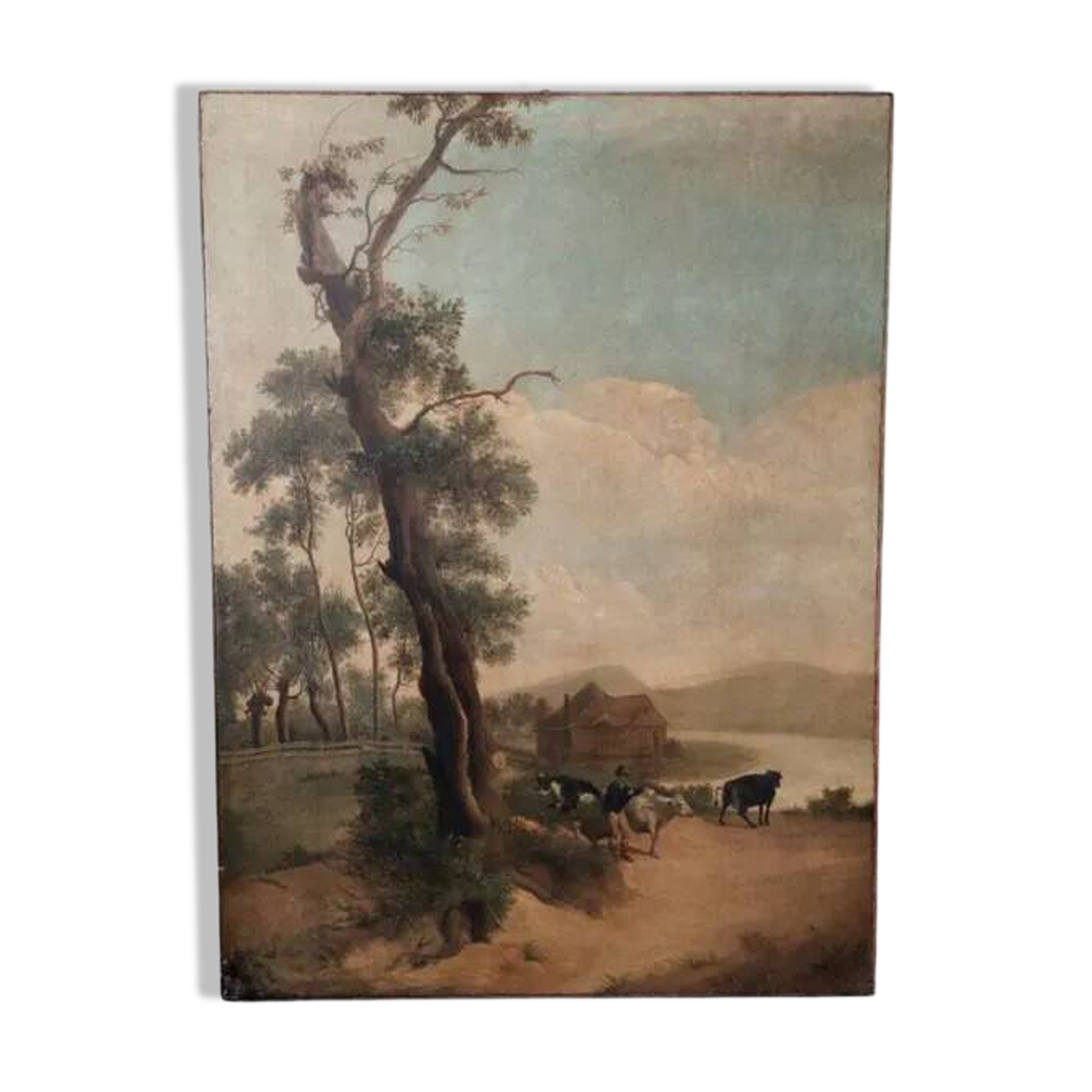Large oil painting on canvas 2 m x 1.50 m - animated landscape - Charles Louis Verboeckhoven