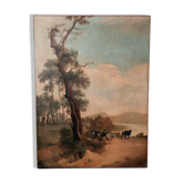 Large oil painting on canvas 2 m x 1.50 m - animated landscape - Charles Louis Verboeckhoven