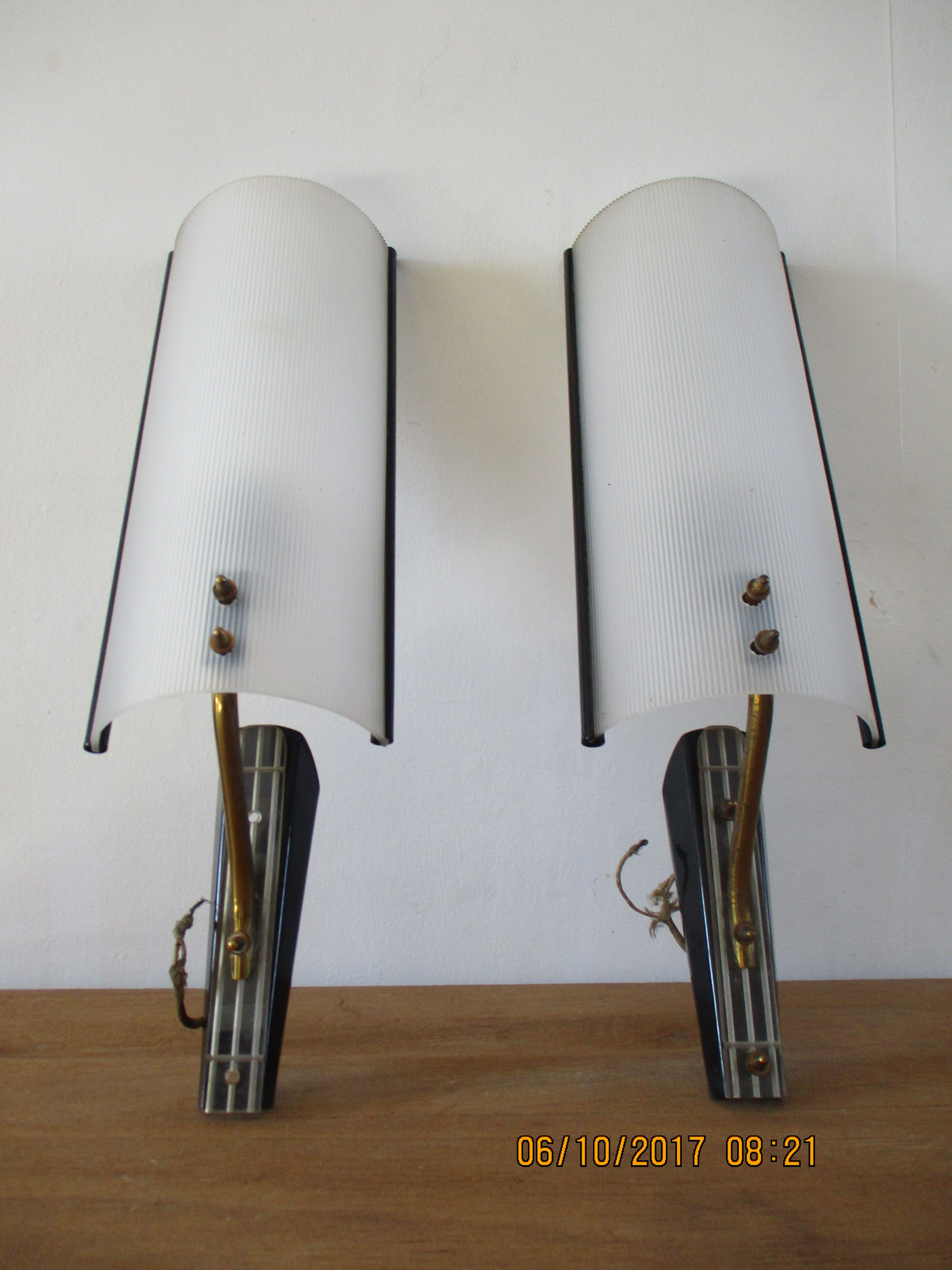 Pair of plastic and brass design sconces 50s - 60s