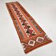 Orange & Brown Vintage Kilim Runner Rug, Oriental Pattern Hallway Carpet