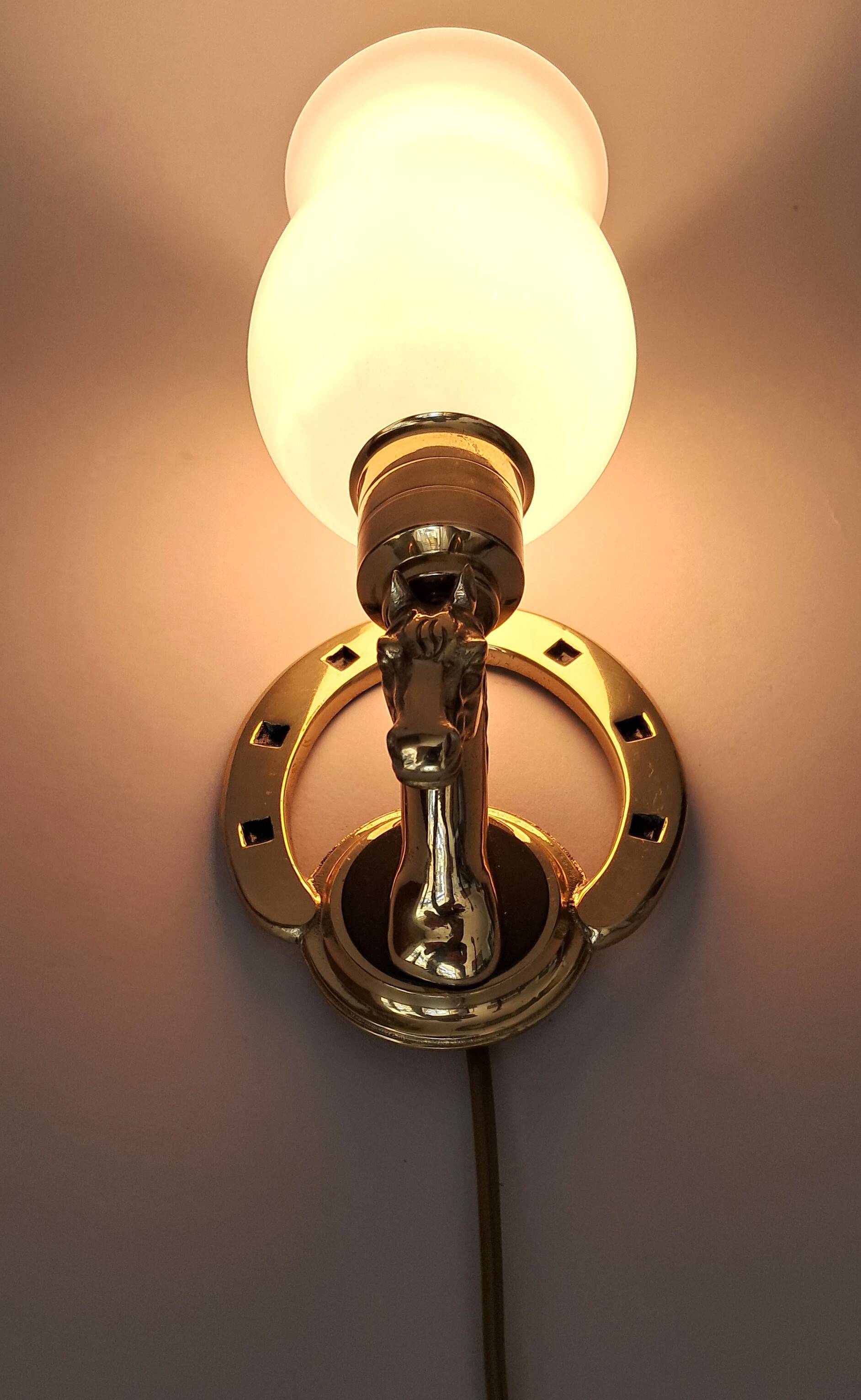 Gilded bronze wall lamp with iron and horse head 1950/1960.