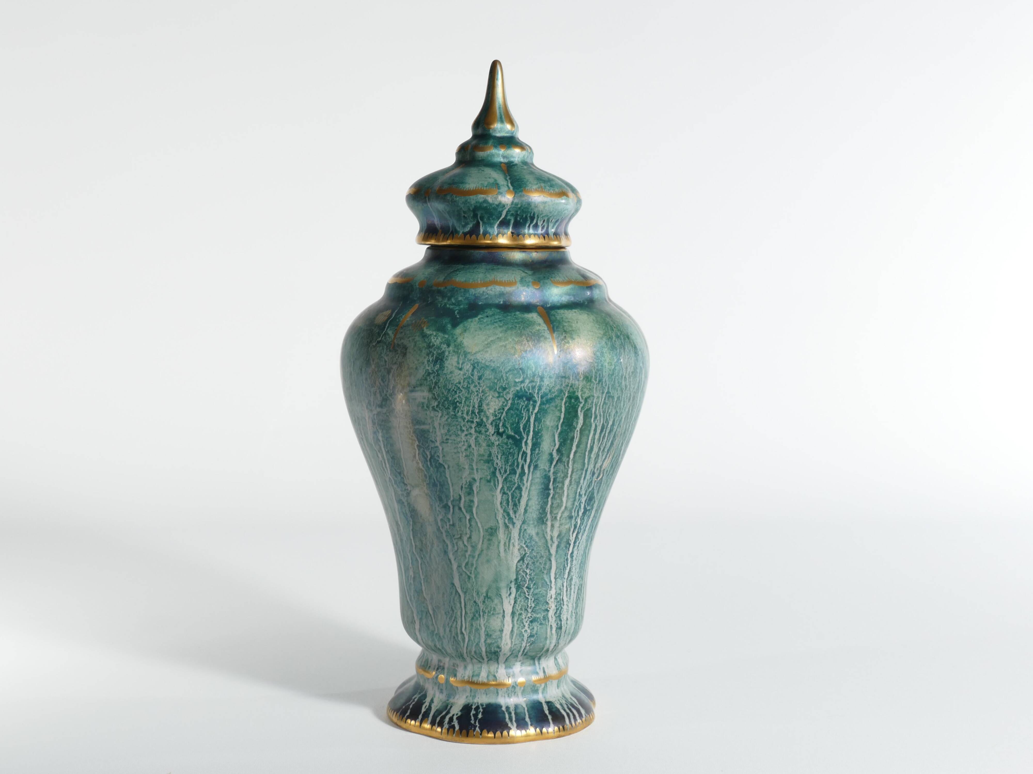 Art Deco Green Lustre Glaze Lidded Vase by Josef Ekberg Gustavsberg, 1920's