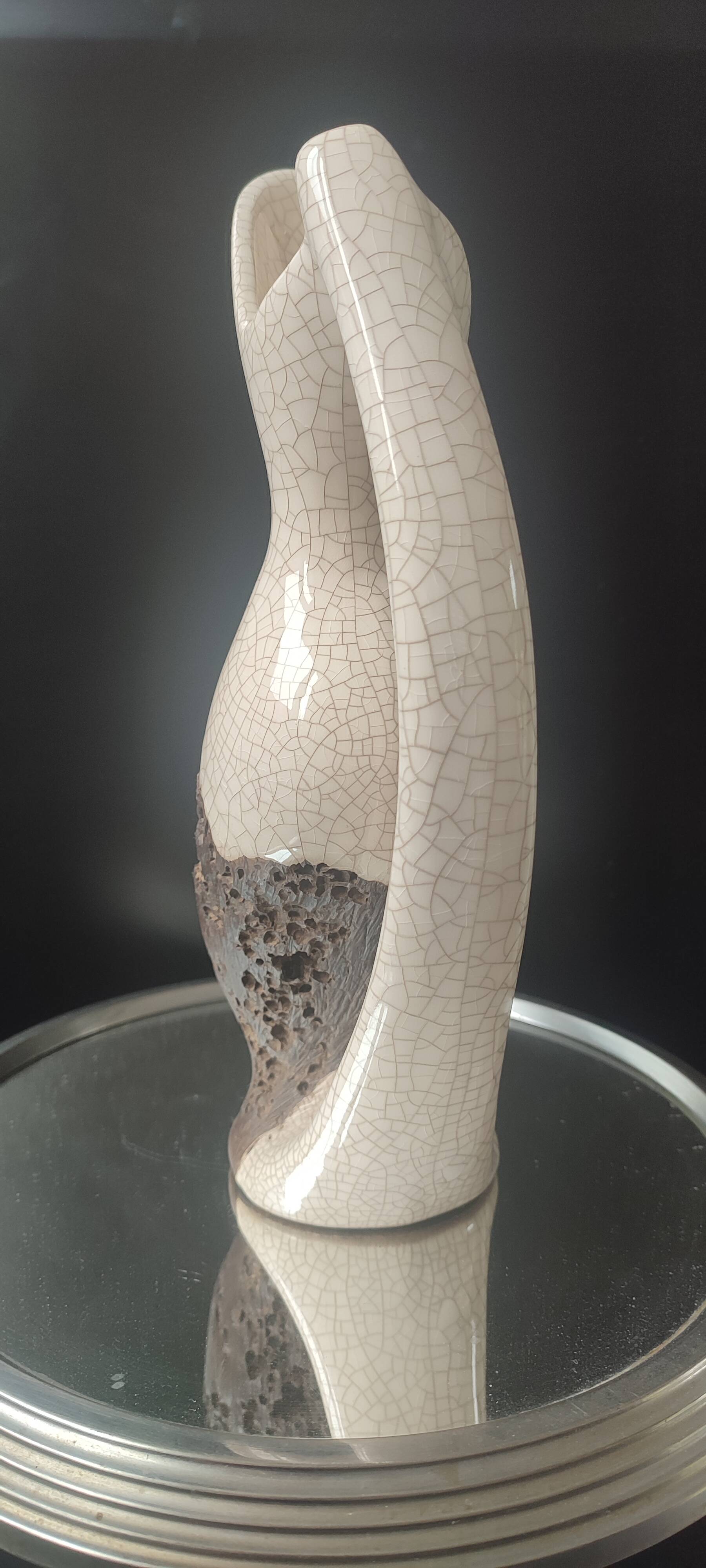 Vase Pichet "Forme Libre" Raku et Bois vermoulu (1960/70)