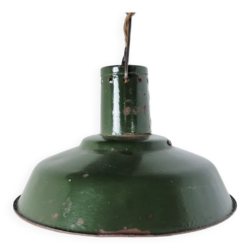 Vintage dark green enamel industrial pendant lights, 1960s
