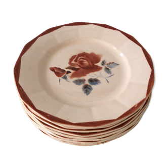 Set de 10 assiettes Digoin Sarreguemines motif Rose
