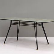 Italian dining table with metal base and glass top and brass, 1950s