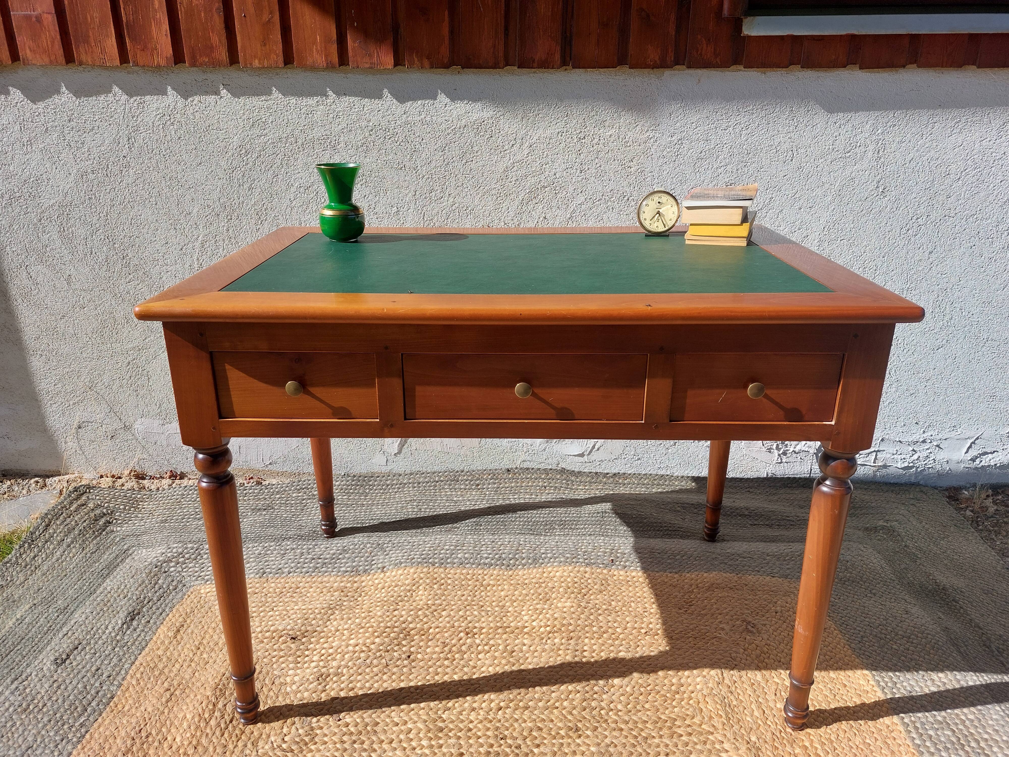 Desk, green leather top