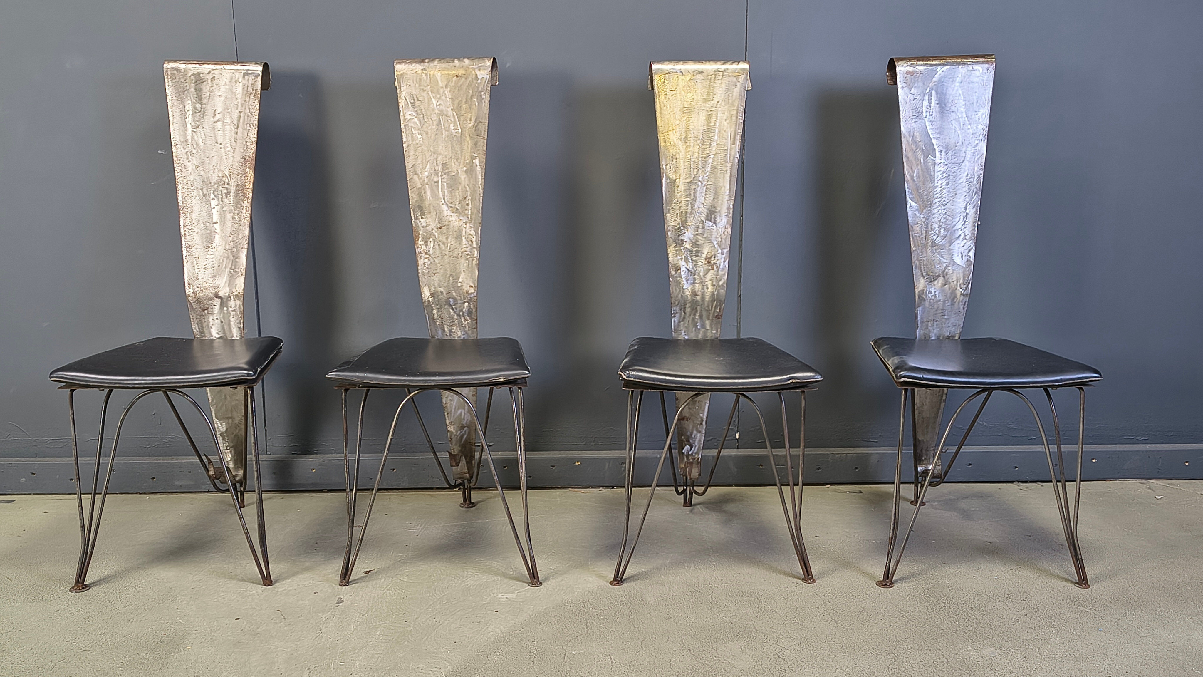 Hand crafted steel and stone dining set, 1970s