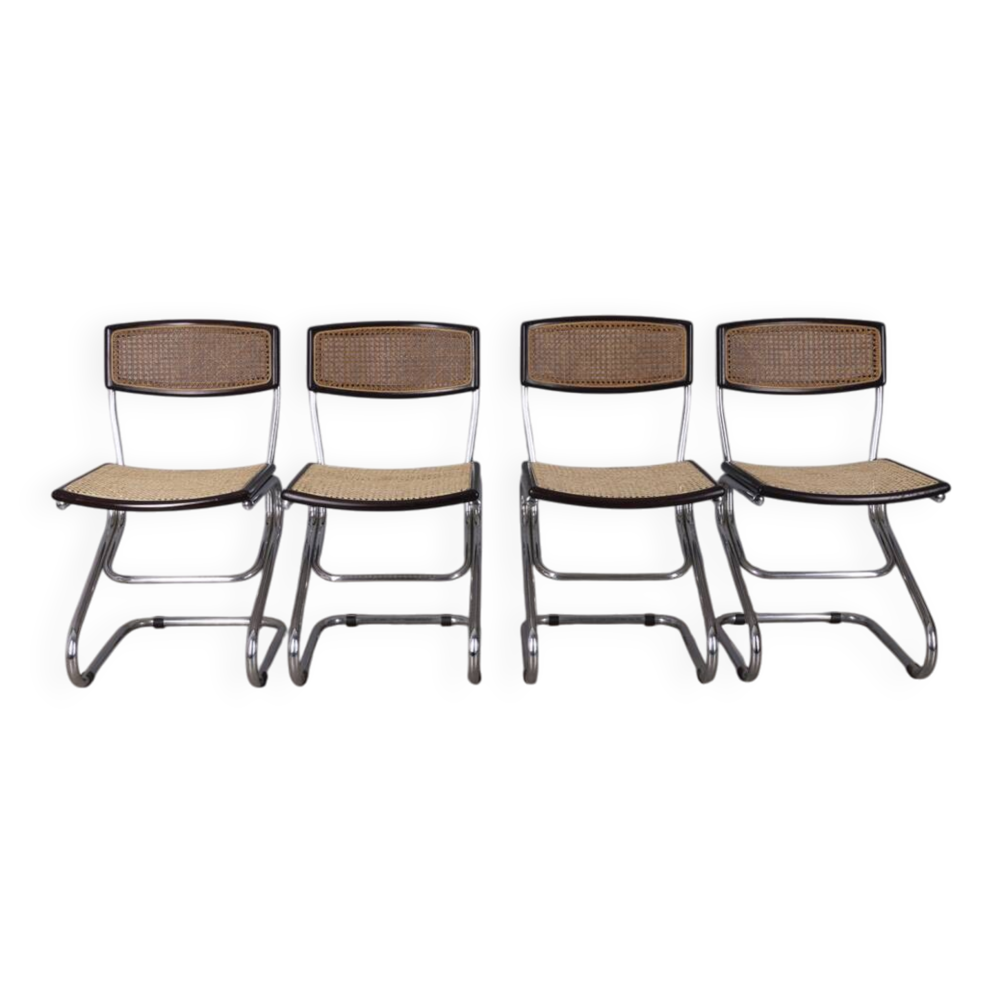 Set of 4 vintage 1960s metal and vienna straw chairs by italian design