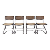 Lot de 4 chaises vintage années 1960 en métal et paille de vienne de design italien
