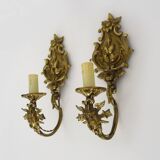 Vintage pair of 1950s gilt brass wall sconces