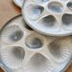 4 vintage oyster plates Moulin des Loups earthenware in blue-grey gradient