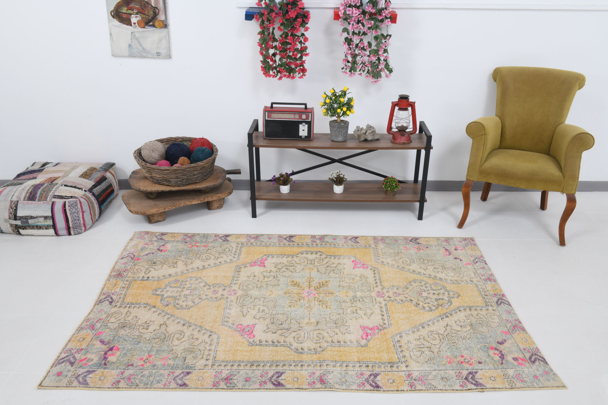 Tapis turc jaune oriental, 137x211cm