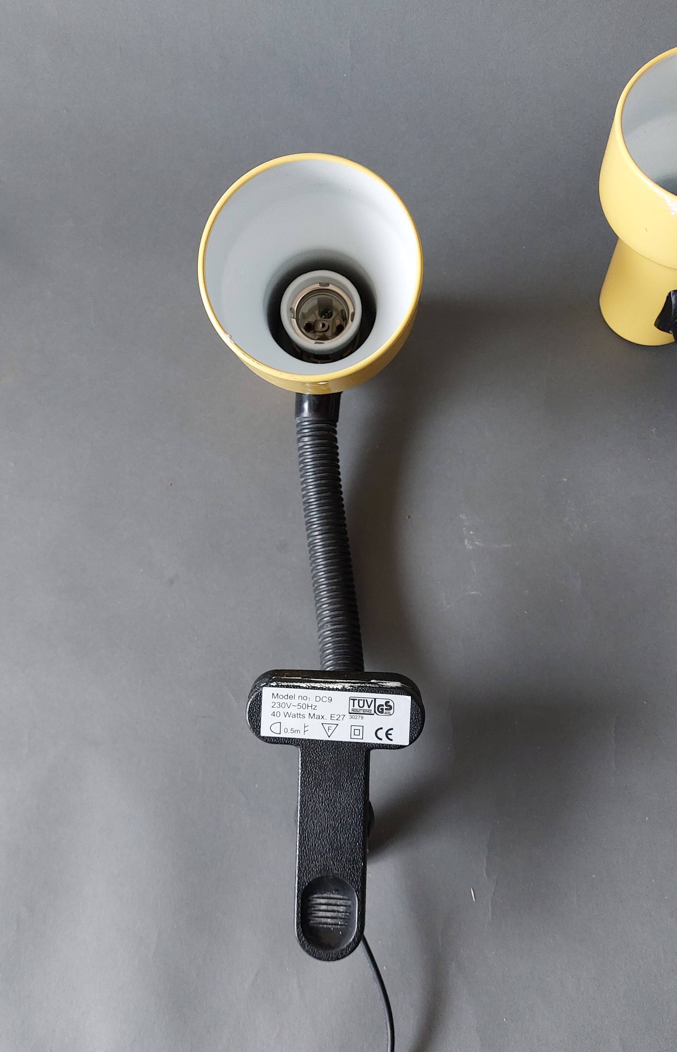 Series of 5 yellow lacquered adjustable clamp spotlights 1980 Vintage.