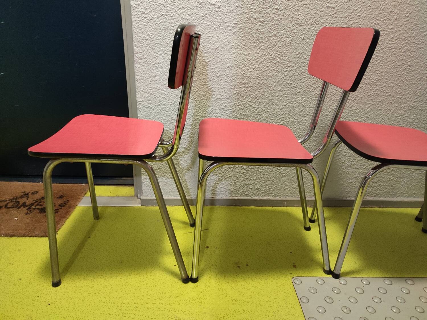 4 vintage red formica chairs