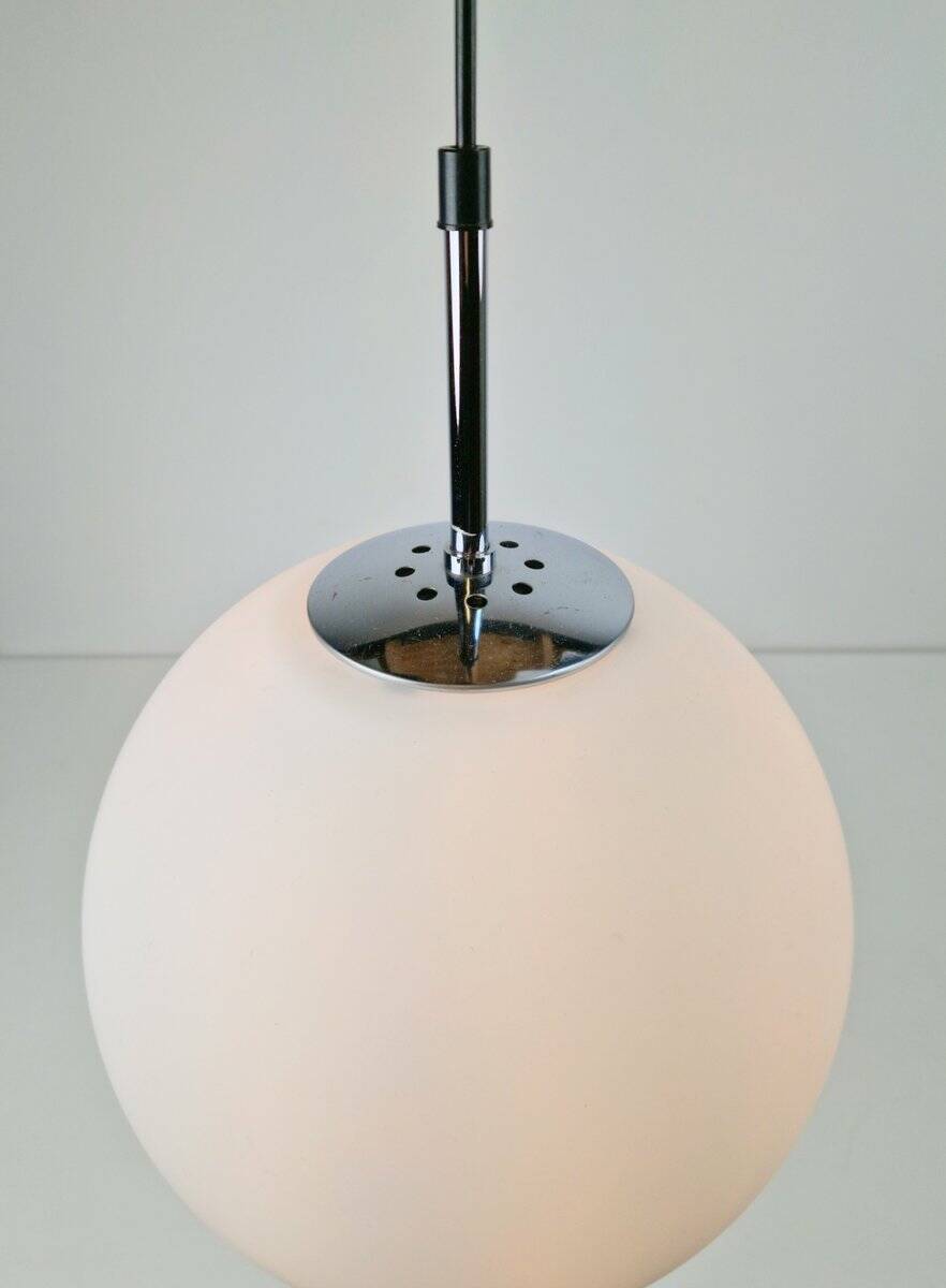 Sphere Pendant in White Satin Opal Glass from Glashütte Limburg, 1970