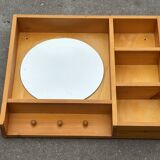 Porte-manteau console miroir en pin vintage au design minimaliste