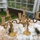 Pair of 3-light bronze candlestick lamps