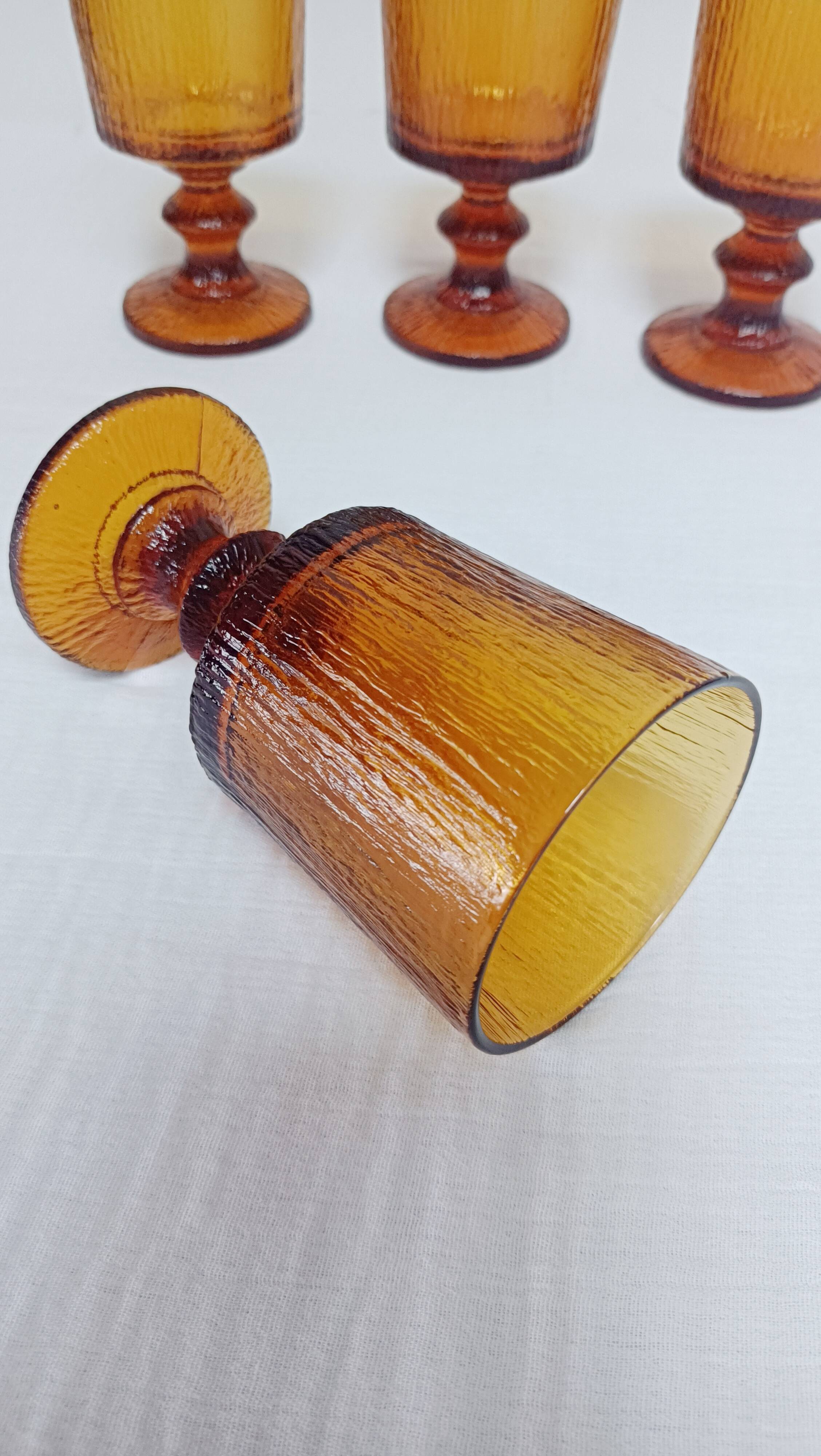 Set of 4 amber glass stemmed glasses