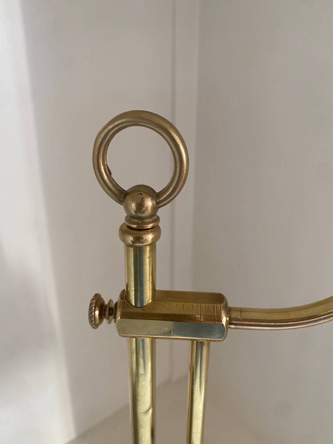 Large art deco brass lamp with swan neck and glass tulip globe