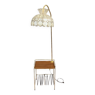 Floor lamp in mother-of-pearl tassels with its table and storage space