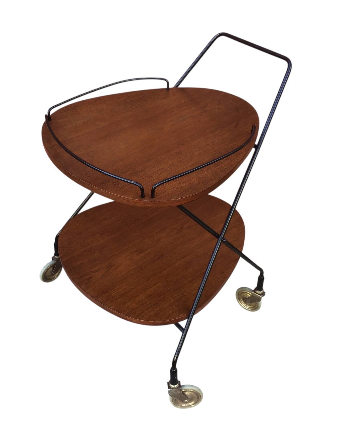 Vintage Scandinavian serving trolley in teak and metal, metal wheels, 1960s